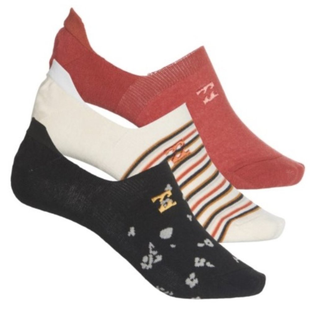 Billabong Floral Stripe No Show Socks ( 3-Pack )